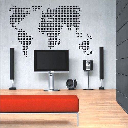 stylized world map on the wall