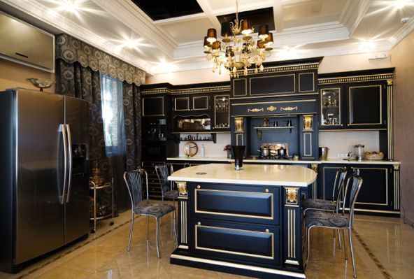 kitchen interior in black and gold