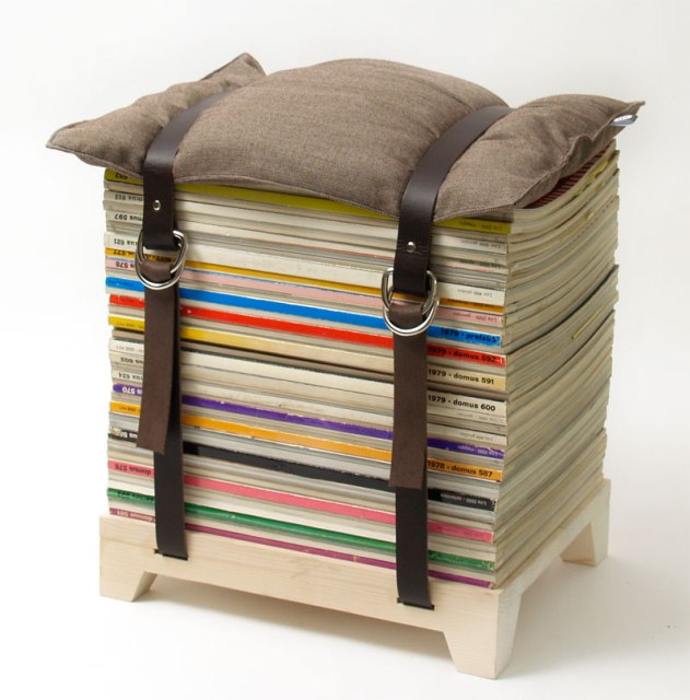 how to make a stool from a stack of magazines