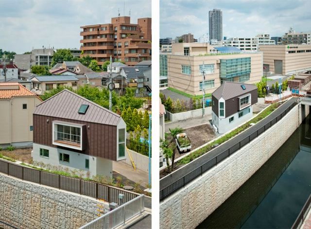 Driehoekig huis in Japan