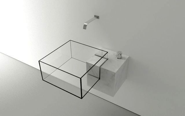 invisible glass sink in the bathroom