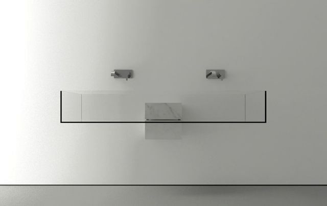 transparent invisible glass sink for two Kub Basin, front view