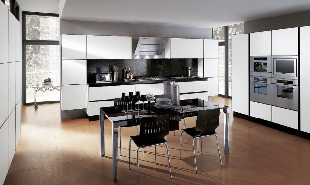 white kitchen interior, scenery, Scavolini