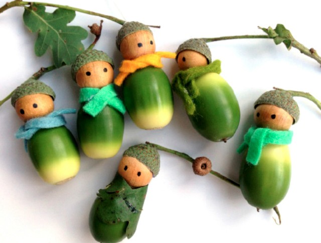 Figures of little men from acorns
