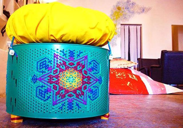 Embroidered ottoman from the drum of the washing machine