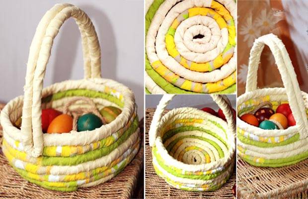 Wicker basket made of cloth shreds