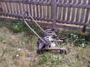 Lawn mower from an old vacuum cleaner.