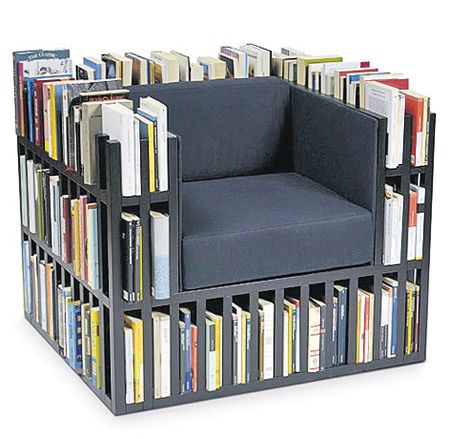 armchair with bookshelves