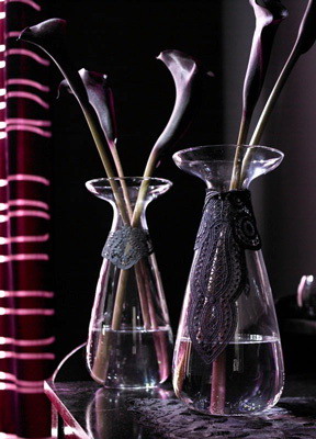 Koronkowe szklane wazony ze zdjęciem