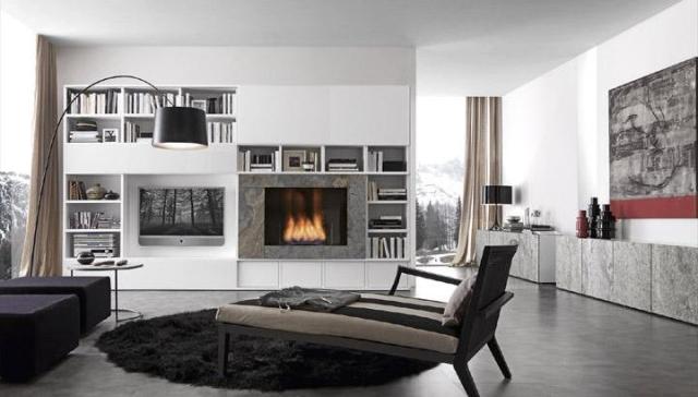 Design of the living room with bookshelves, presotto