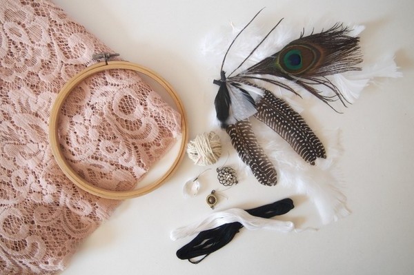 Necessary materials for making a dream catcher
