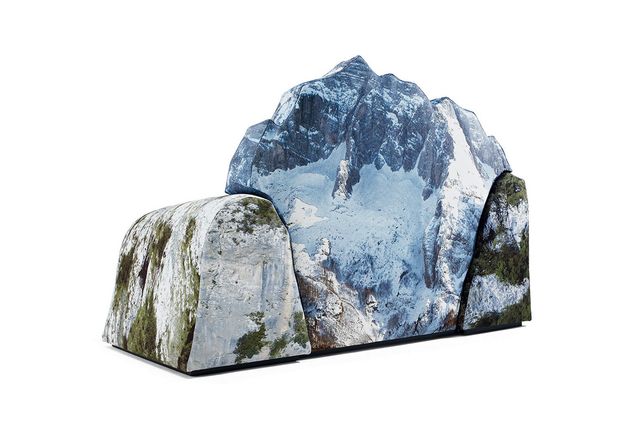 Montanara chair in the form of mountains, a lake and a waterfall