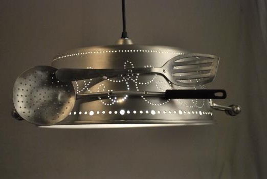 Lace lamp - chandelier from an old bowl and kitchen appliances