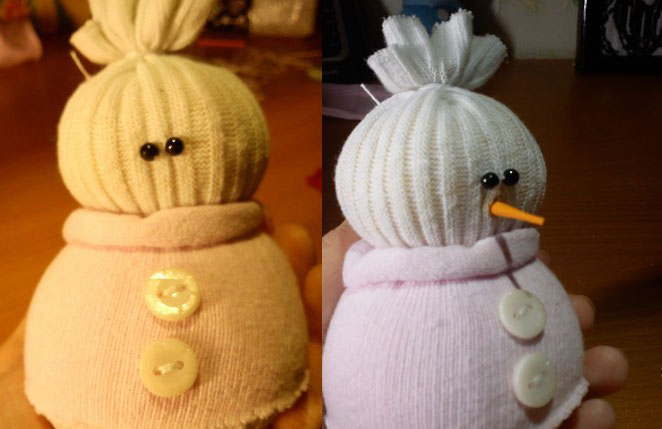 New Year snowmen from socks with their own hands