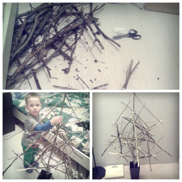 Christmas tree of branches by own hands