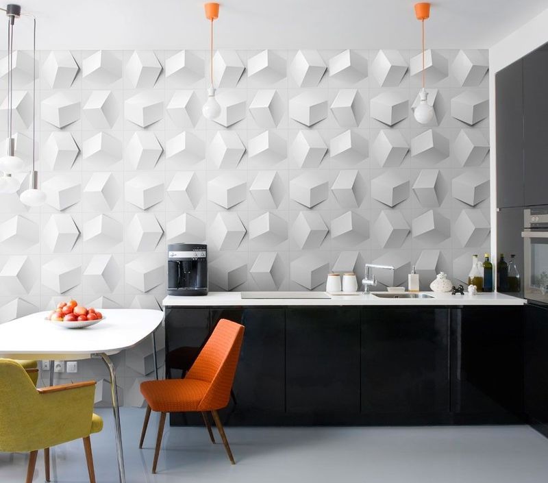 three-dimensional panels in the kitchen