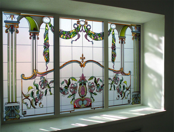 Stained glass window in the house photo