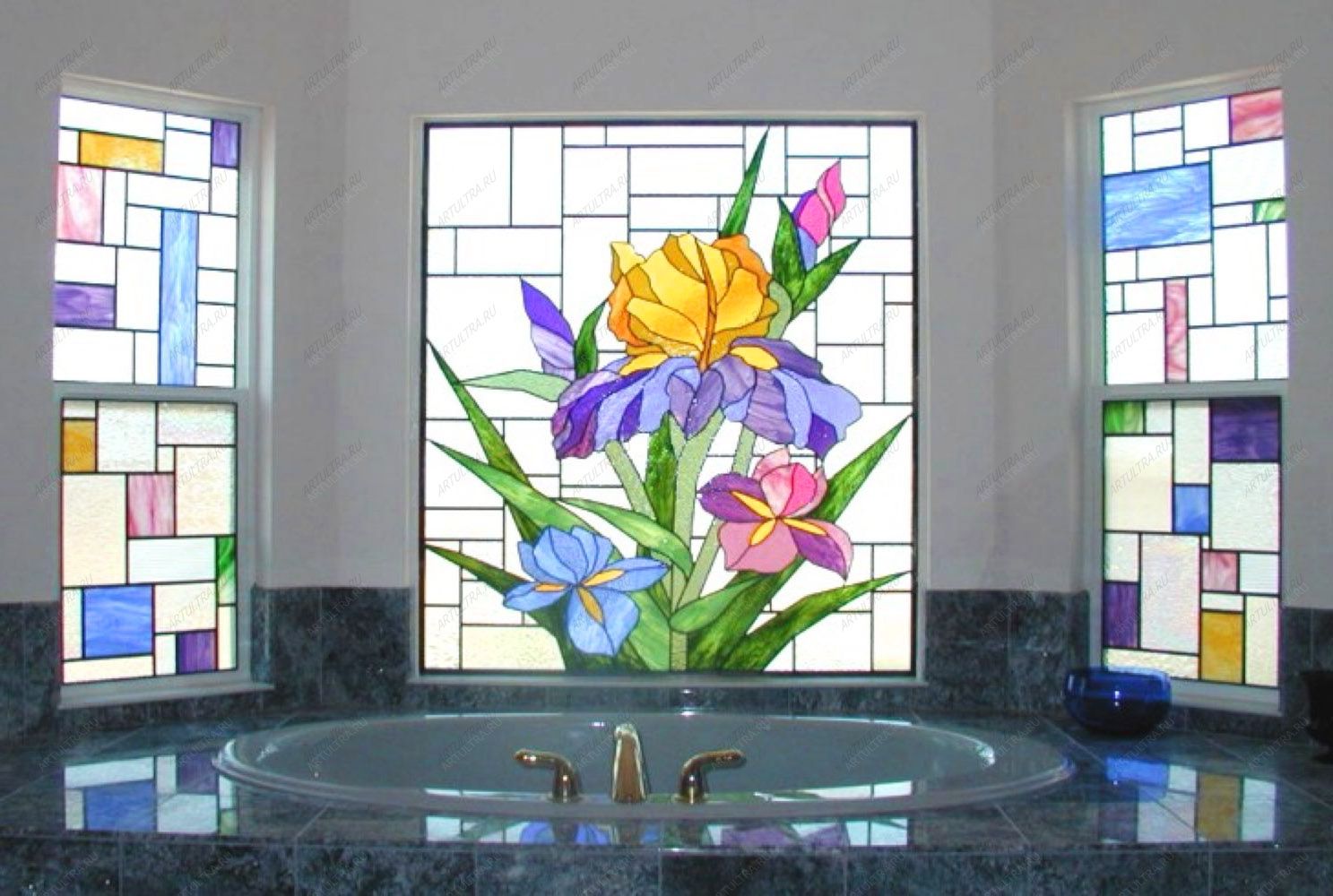 Stained glass window in the bathroom