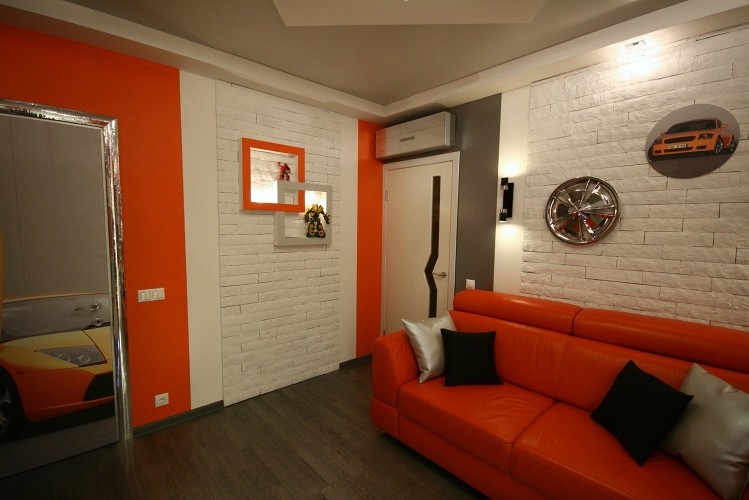 Orange sofa and other interior elements