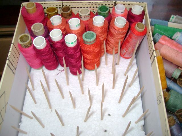 organizer for threads with toothpicks