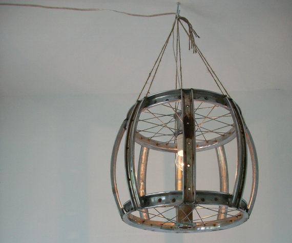Original lamps with their own hands made of wheels and spokes
