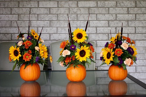 Ozdobte dům s vázami dýně s podzimní květy