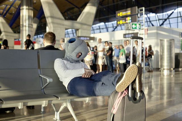 an ostrich pillow in the airport