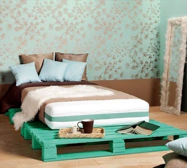 turquoise skeleton bed with your hands from palet
