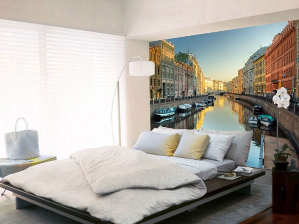 Fototapeta Petersburg: widok na kanał nad łóżkiem
