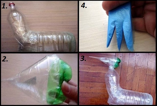 Making a peacock from plastic bottles. Stage 2