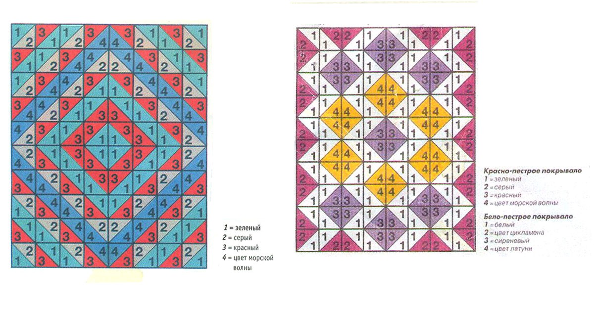 Схема пледа пэчворк спицами