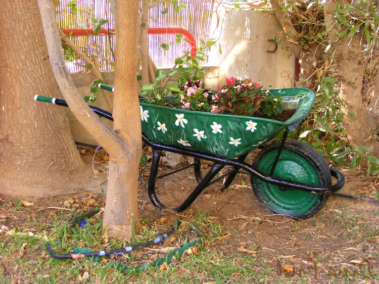Utilisez une vieille brouette ou un chariot pour décorer votre jardin