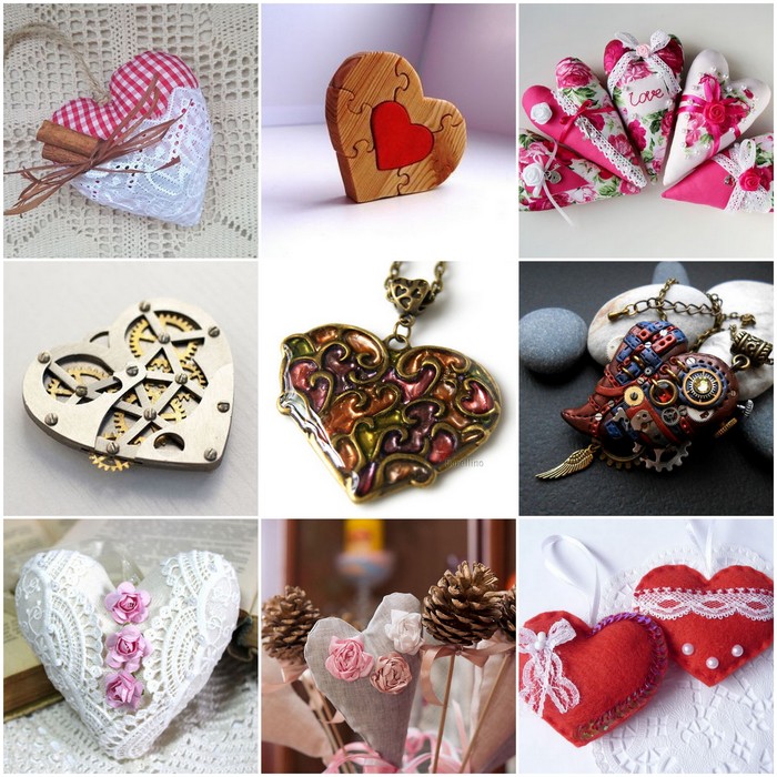 A variety of hearts-valentines from improvised materials