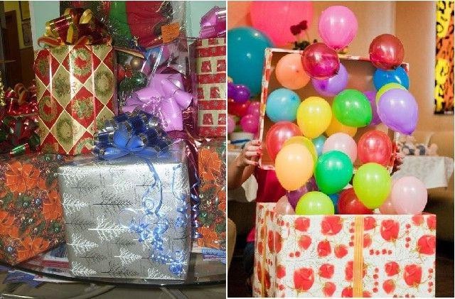 Box with balloons as a gift for Valentine's Day