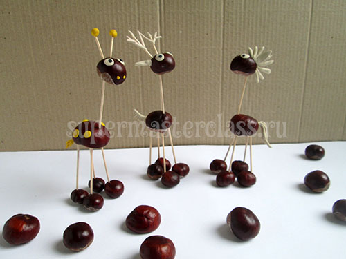 Crafts from chestnuts for kindergarten: photo