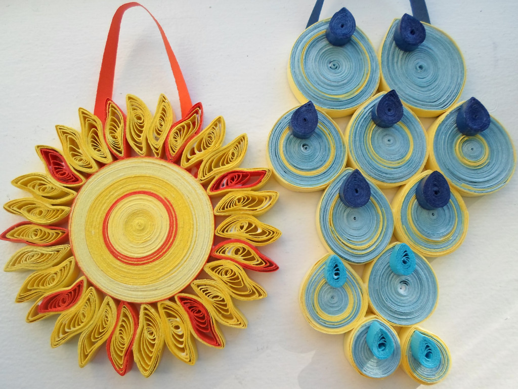 Crafts from quilling for children. Ideas, postcards, flowers 