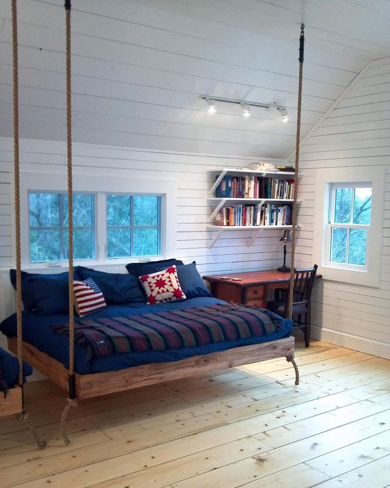 hanging bed in an interior of Scandinavian style