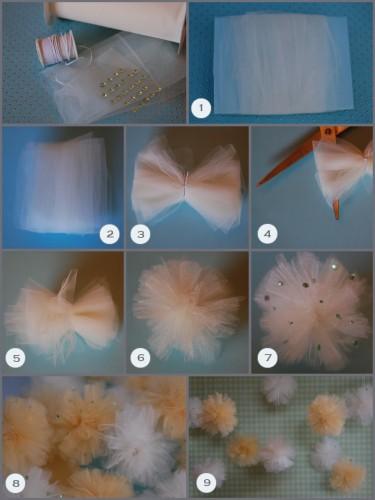 Instructions on how to make a pompom from tulle