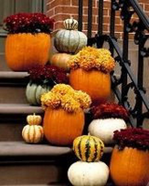 Pumpkin flowerpots for decorating stairs