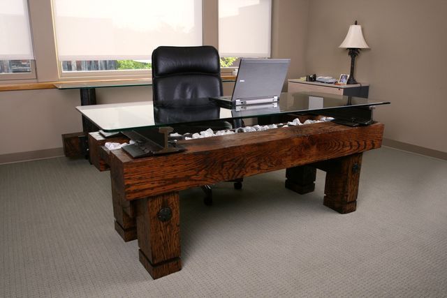 work desk made of rails and sleepers
