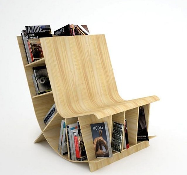 armchair with bookshelves