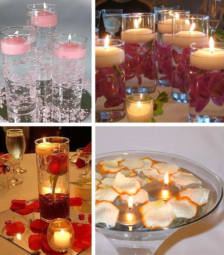 Decoramos el apartamento el 8 de marzo con velas flotantes y pétalos de rosa.