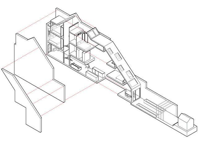 Projekt eines schmalen Hauses für einen schmalen Abschnitt
