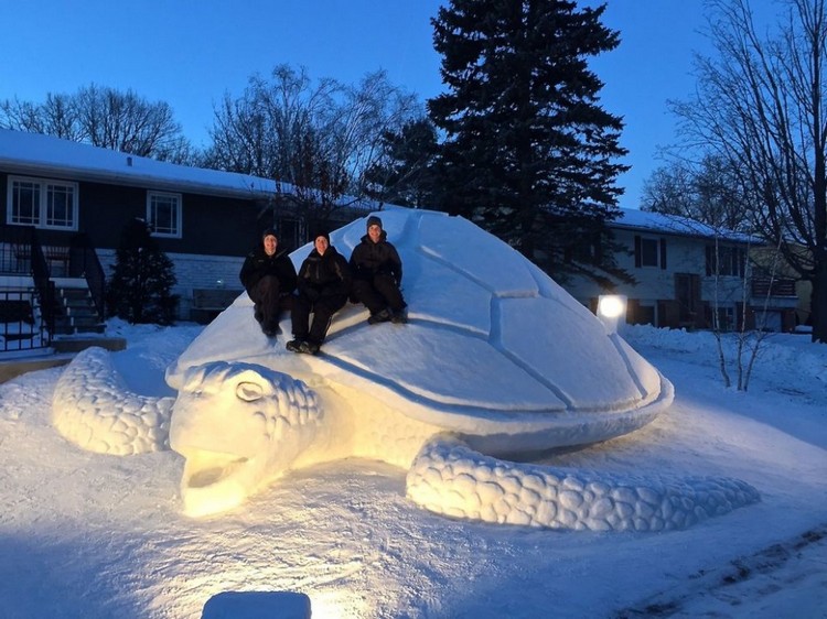 Giant tortoise made of snow