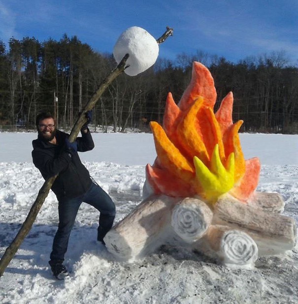 Giant bonfire made of snow