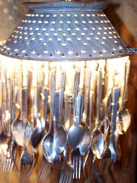 Chandelier from spoons, forks and cola