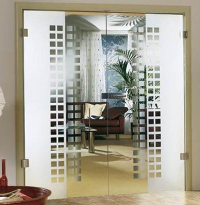 Partially transparent glass door in the interior