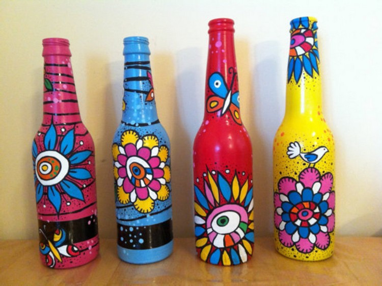 Ярко рисуване на бутилки - идея за ваза и подарък