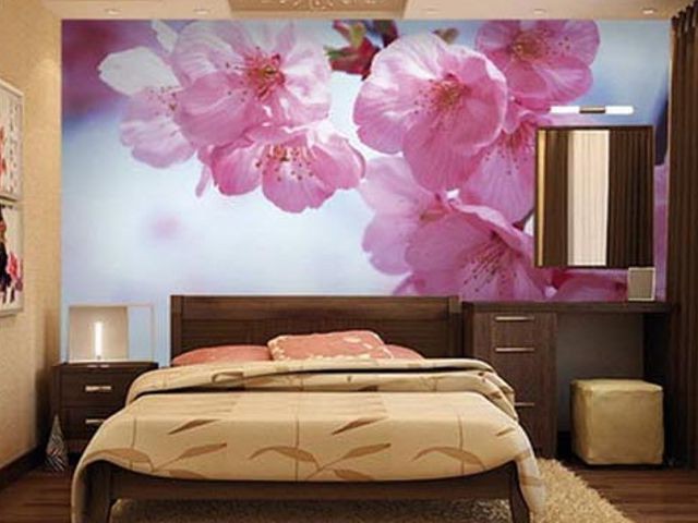 Wall mural over the bed in the bedroom