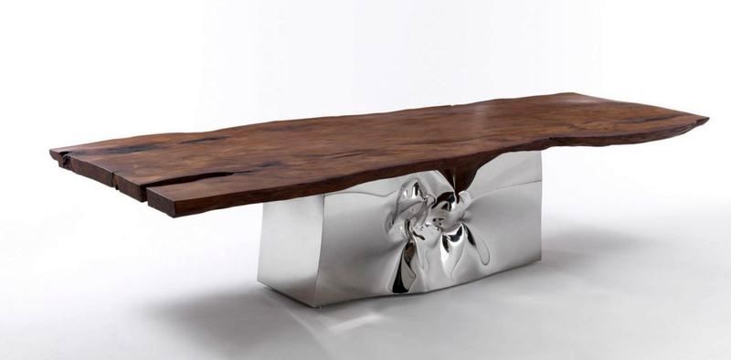 Table made of natural wood and metal Riva 1920